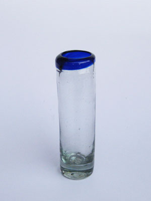 Wholesale Tequila Shot Glasses / Cobalt Blue Rim 5 oz Double Tequila Shot Glasses  / Because single shots aren't always enough, these double shots will hold twice the amount of your favorite Tequila. Authentic blown recycled glass with a cobalt blue rim.